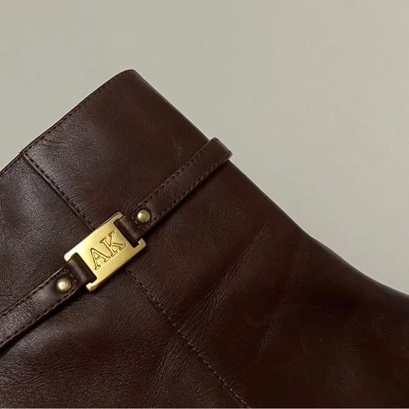 Anne Klein Leather Rich Brown Kitten Heeled Boots Chic Classy Workwear Preppy - Picture 7 of 16